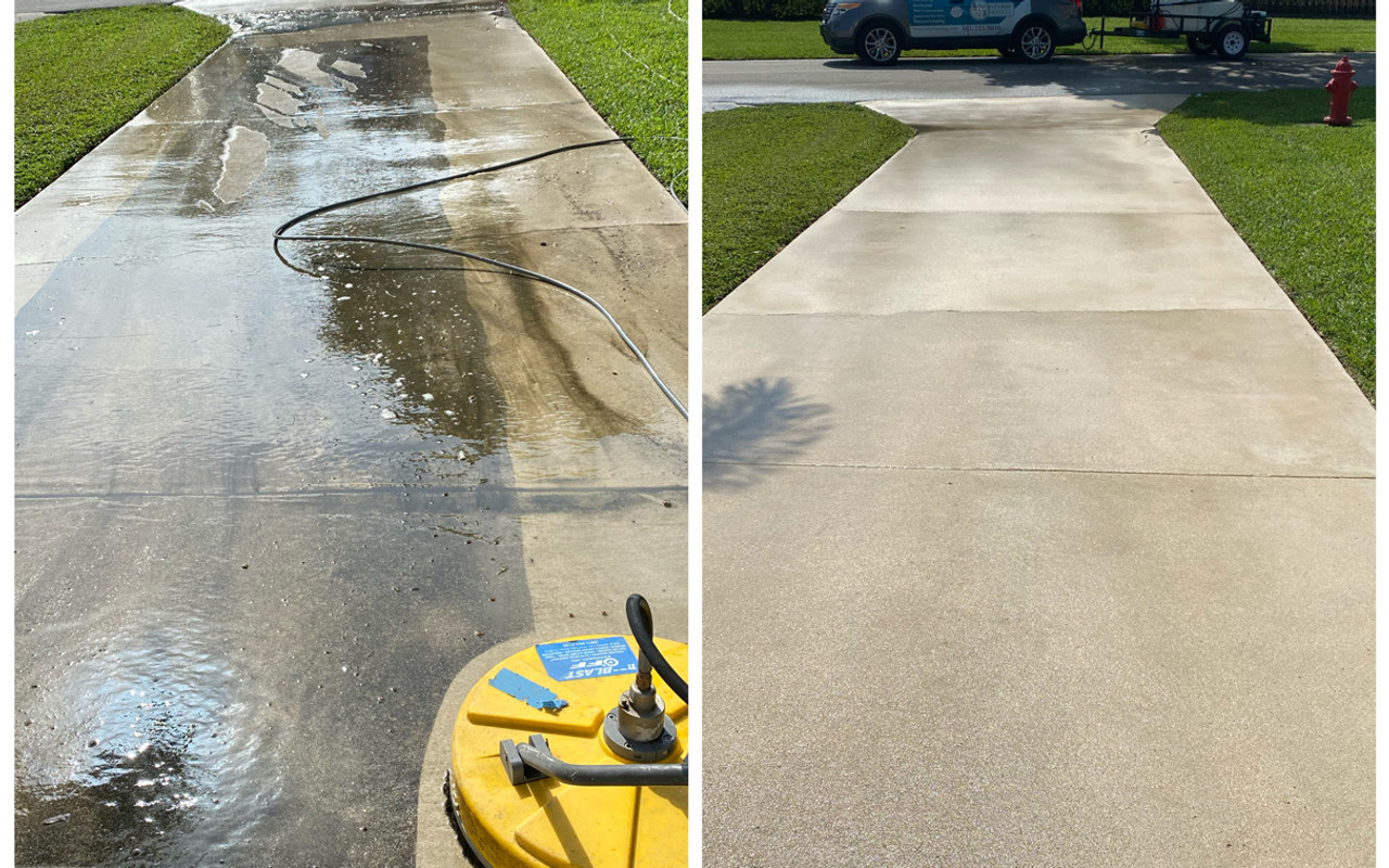 Before-and-after inspiration showing a refreshed concrete driveway