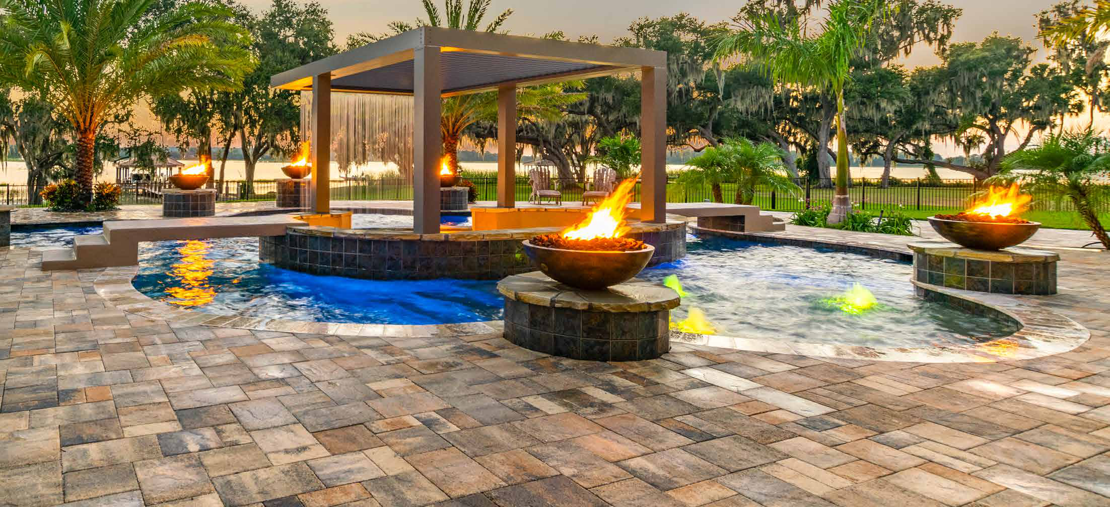 Paver pool deck and outdoor living area